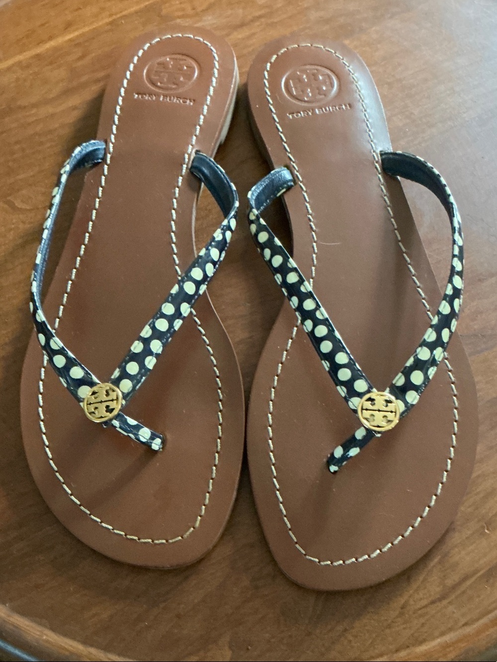 Tory Burch Navy Polka Dot Flip Flops